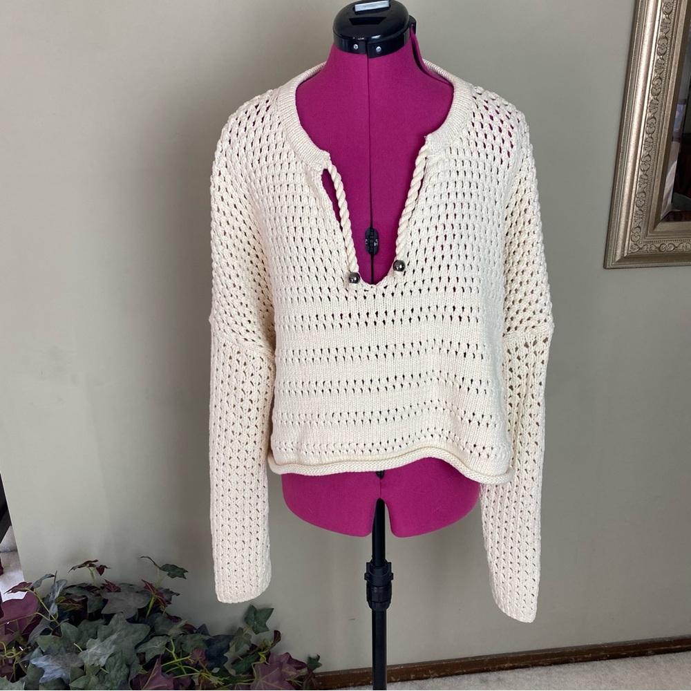 Sweet Lemons Chunky Crochet Knit Cream Sweater